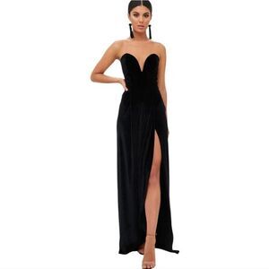 PrettyLittleThing -741 Black Velvet‎ Draped Wrap Bandeau Maxi Women's Size 4